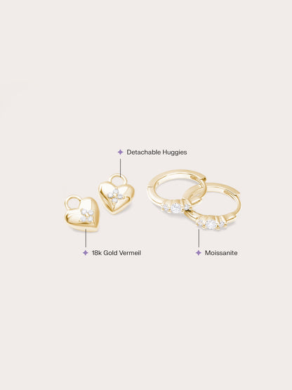 Clover Heart Detachable Huggie Earrings 18K Gold (2) – Mondays Made Flower & Birthstone Jewelry Singapore