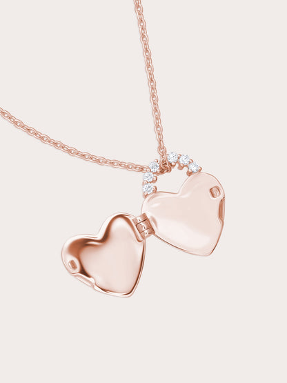 Clover Heart Locket Necklace 18K Rose Gold Engrave (2) – Mondays Made Flower & Birthstone Jewelry Singapore