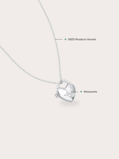 Clover Heart Locket Necklace S925 Silver Rhodium (1) – Mondays Made Flower & Birthstone Jewelry Singapore