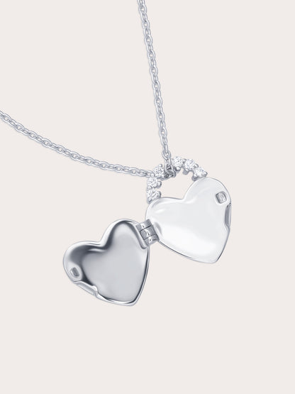 Clover Heart Locket Necklace S925 Silver Rhodium Engrave (2) – Mondays Made Flower & Birthstone Jewelry Singapore