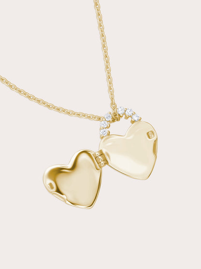 Clover Heart Locket Necklace 18K Gold Engrave (2) – Mondays Made Flower & Birthstone Jewelry Singapore