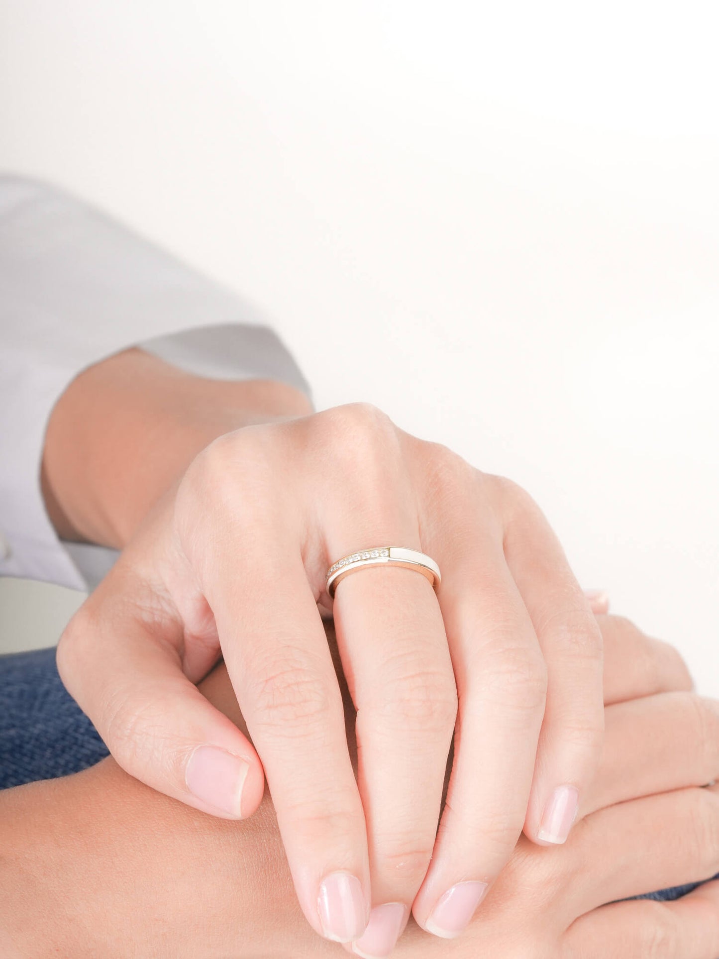 Cream Enamel Moissanite Band - Reversible