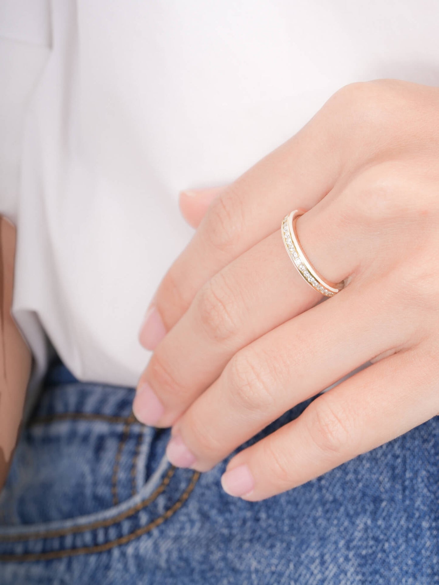 Cream Enamel Moissanite Band - Reversible