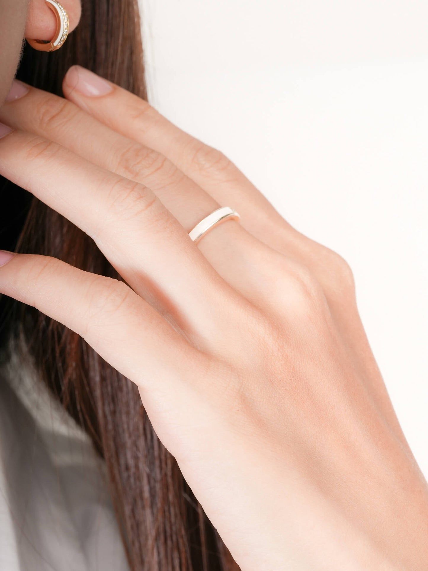 Cream Enamel Moissanite Band - Reversible