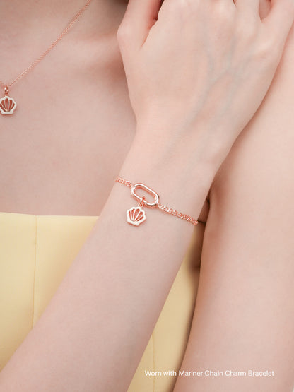 Cream Seashell Charm Reversible Enamel Moissanite 18K Rose Gold Worn With – Mondays Made Flower & Birthstone Jewelry Singapore