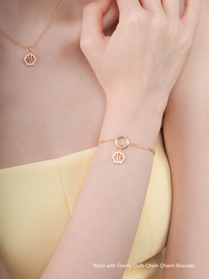 Cream Seashell Charm Reversible Enamel Moissanite 18K Gold Worn With – Mondays Made Flower & Birthstone Jewelry Singapore