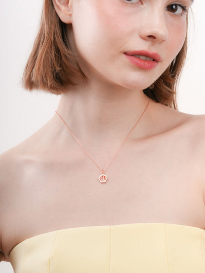 Cream Seashell Necklace Reversible Enamel Moissanite 18K Rose Gold (1) – Mondays Made Flower & Birthstone Jewelry Singapore