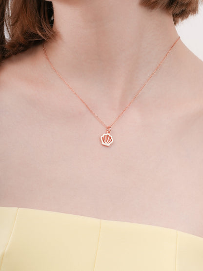 Cream Seashell Necklace Reversible Enamel Moissanite 18K Rose Gold (2) – Mondays Made Flower & Birthstone Jewelry Singapore