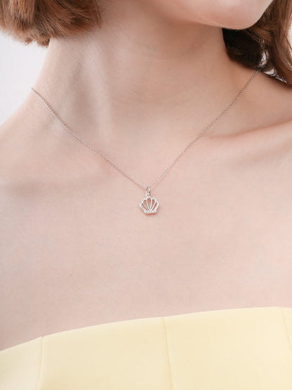 Cream Seashell Necklace Reversible Enamel Moissanite S925 Silver Rhodium (3) – Mondays Made Flower & Birthstone Jewelry Singapore