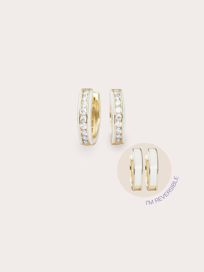 Cream Enamel Moissanite Huggie Earrings Reversible (7) – Mondays Made Flower & Birthstone Jewelry Singapore