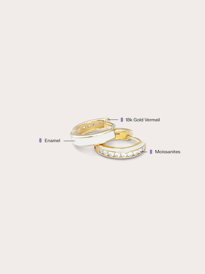 Cream Enamel Moissanite Huggie Earrings Reversible (6) – Mondays Made Flower & Birthstone Jewelry Singapore