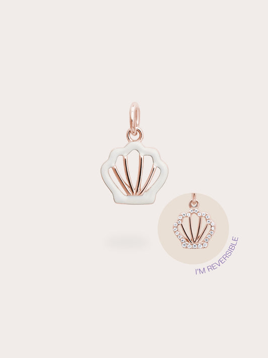 Cream Seashell Charm - Reversible Enamel Moissanite