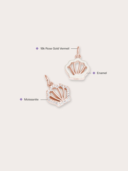 Cream Seashell Charm Reversible Enamel Moissanite 18K Rose Gold (5) – Mondays Made Flower & Birthstone Jewelry Singapore