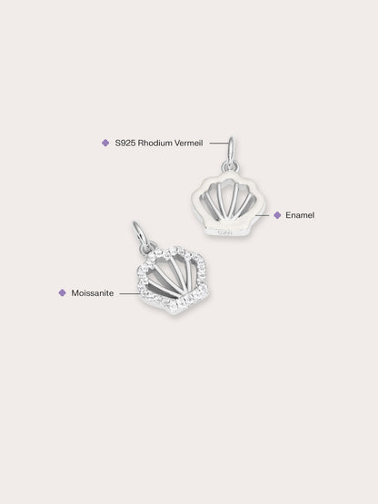 Cream Seashell Charm Reversible Enamel Moissanite S925 Silver Rhodium (4) – Mondays Made Flower & Birthstone Jewelry Singapore