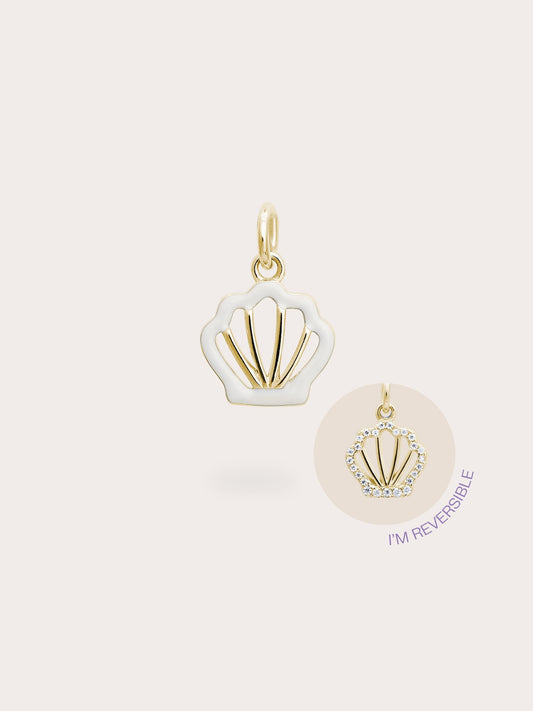 Cream Seashell Charm - Reversible Enamel Moissanite