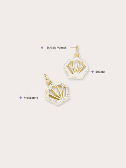Cream Seashell Charm Reversible Enamel Moissanite 18K Gold (5) – Mondays Made Flower & Birthstone Jewelry Singapore
