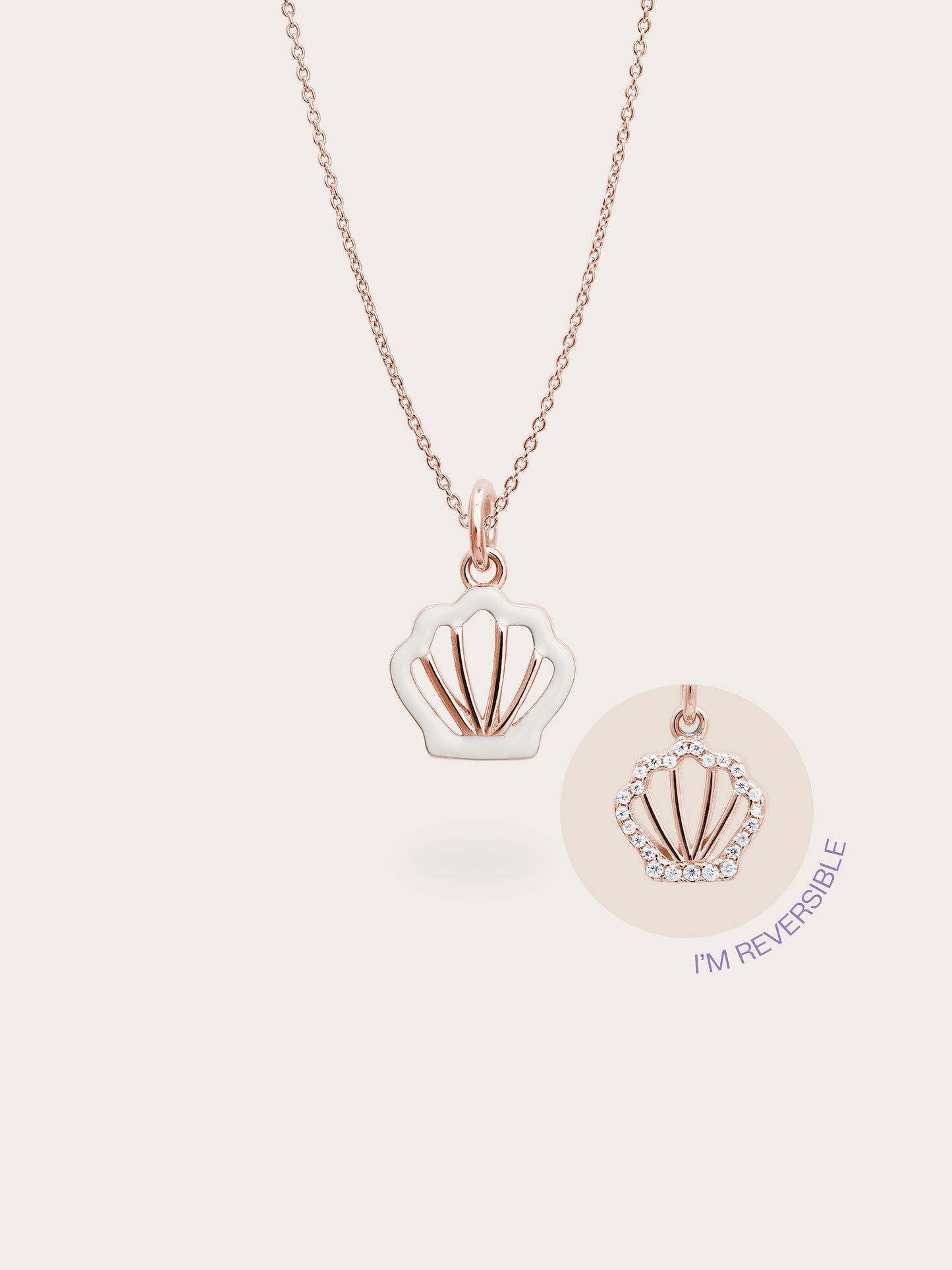 Cream Seashell Necklace - Reversible Enamel Moissanite