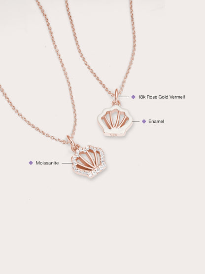 Cream Seashell Necklace Reversible Enamel Moissanite 18K Rose Gold (6) – Mondays Made Flower & Birthstone Jewelry Singapore