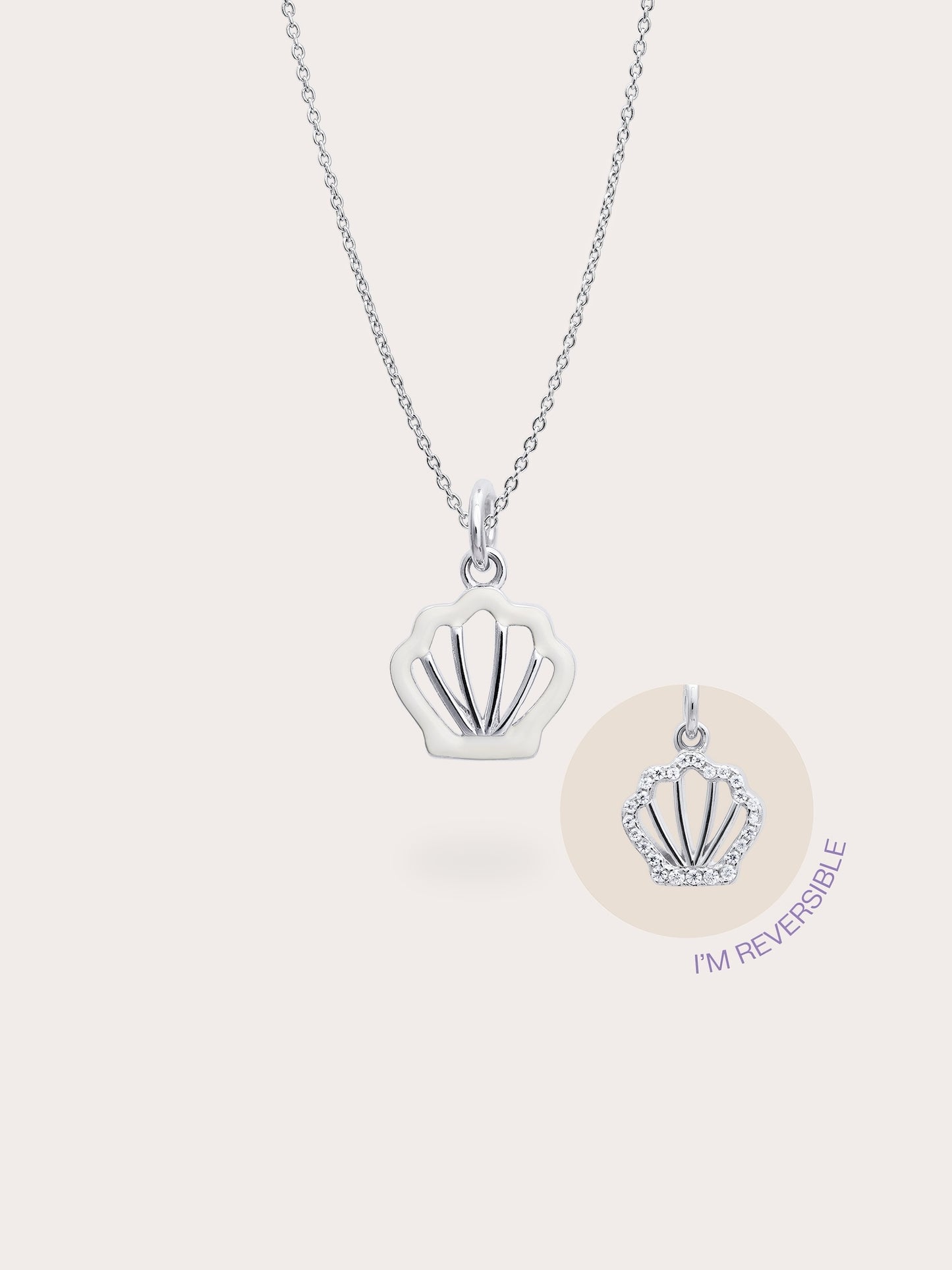 Cream Seashell Necklace - Reversible Enamel Moissanite