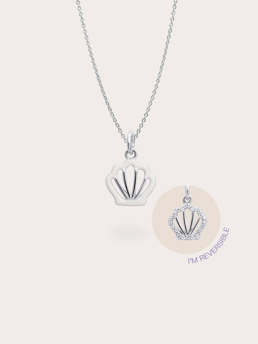 Cream Seashell Necklace Reversible Enamel Moissanite S925 Silver Rhodium (5) – Mondays Made Flower & Birthstone Jewelry Singapore