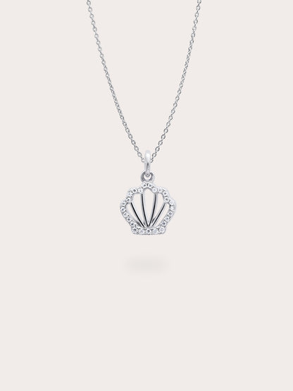 Cream Seashell Necklace Reversible Enamel Moissanite S925 Silver Rhodium (4) – Mondays Made Flower & Birthstone Jewelry Singapore