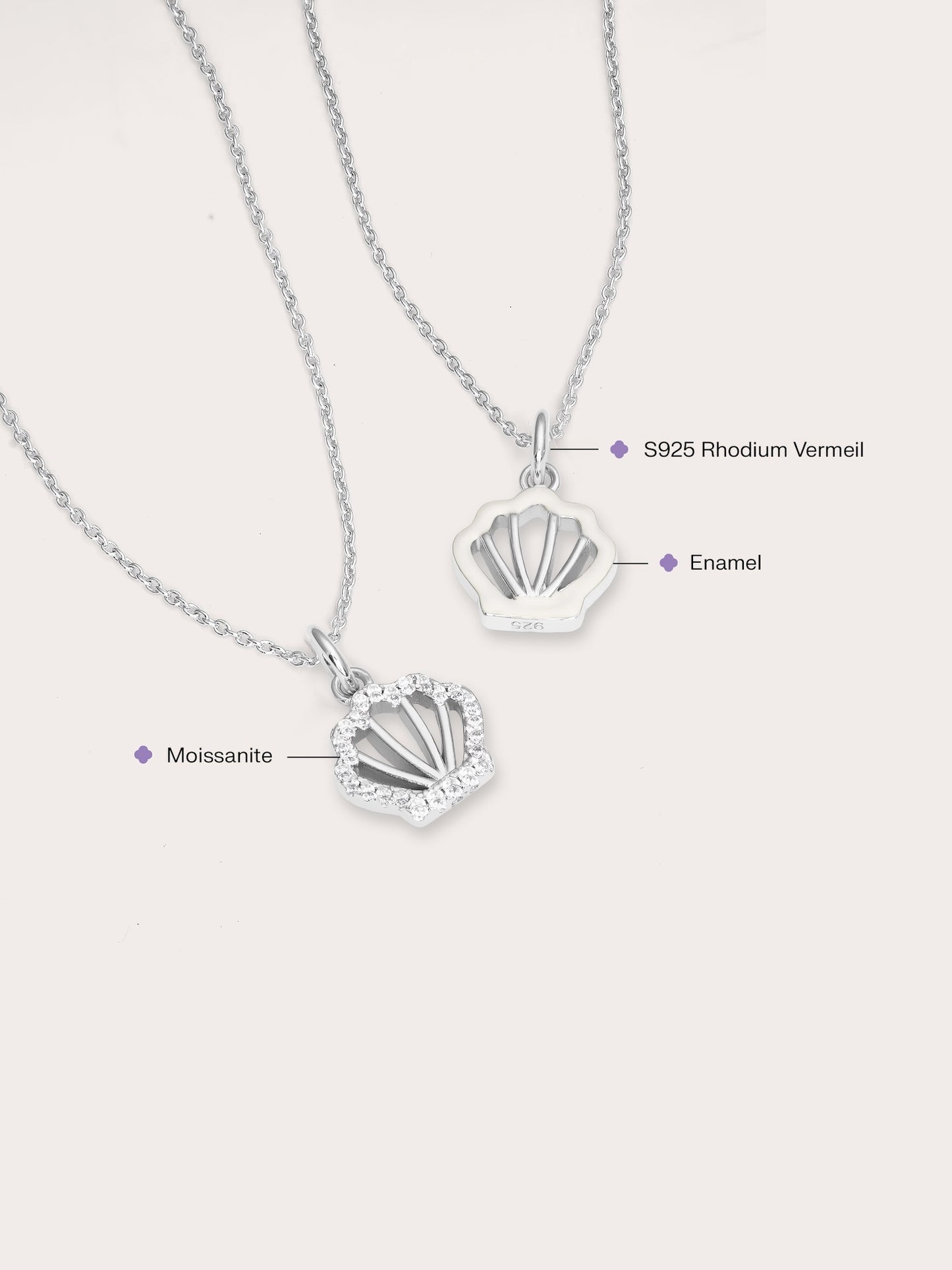 Cream Seashell Necklace - Reversible Enamel Moissanite