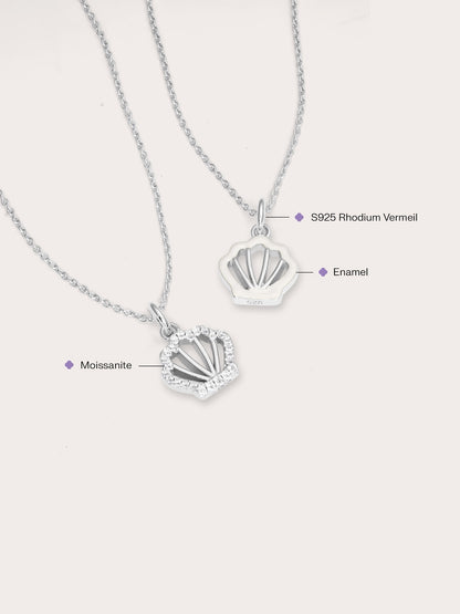 Cream Seashell Necklace Reversible Enamel Moissanite S925 Silver Rhodium (6) – Mondays Made Flower & Birthstone Jewelry Singapore