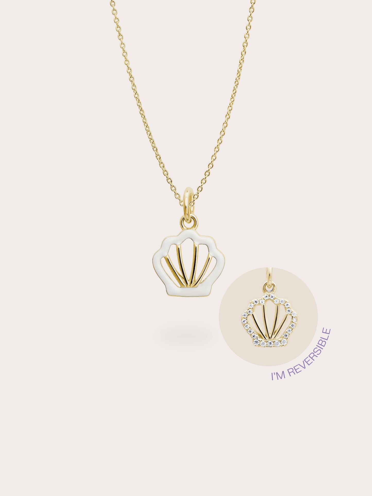 Cream Seashell Necklace - Reversible Enamel Moissanite