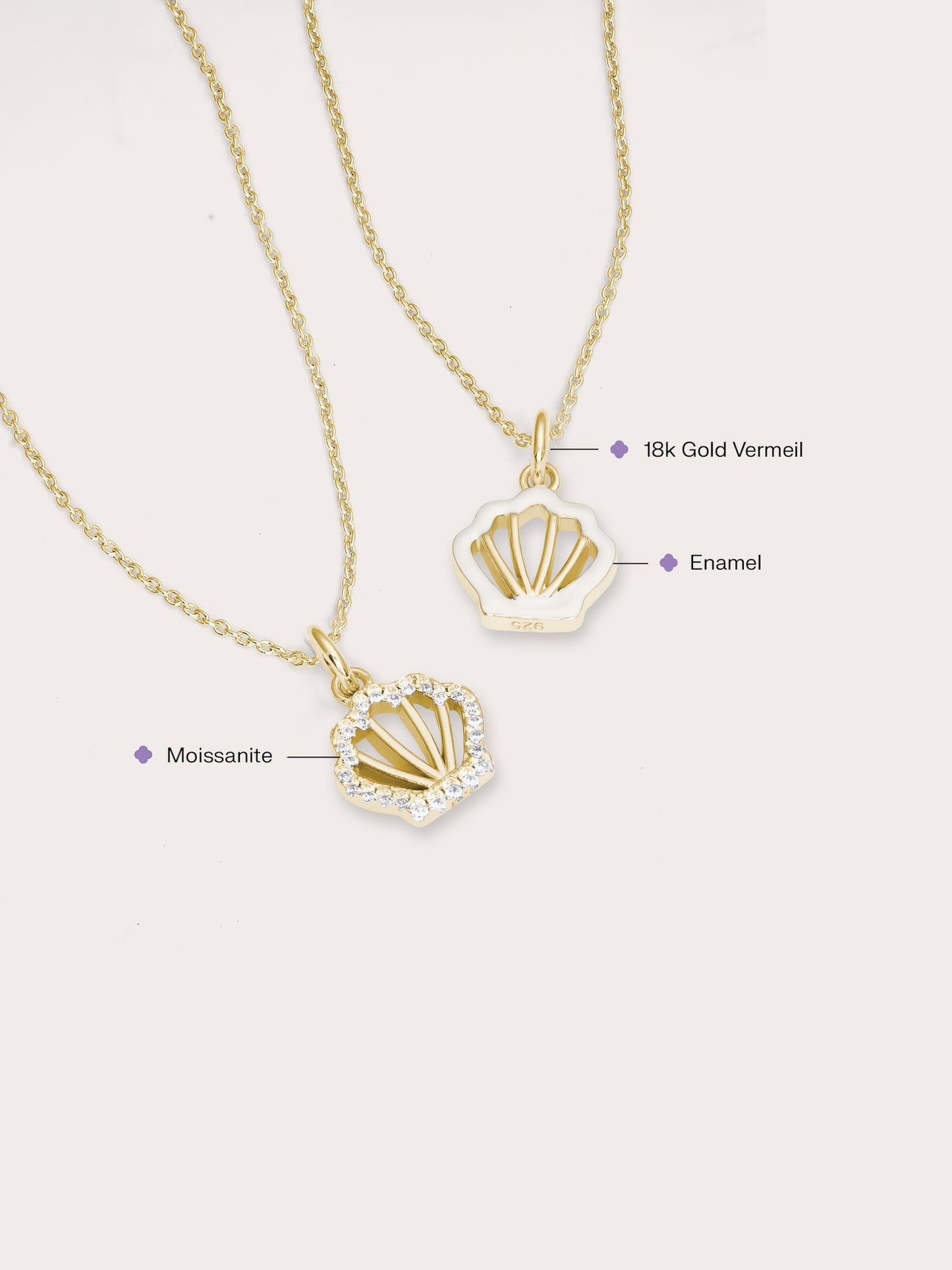 Cream Seashell Necklace - Reversible Enamel Moissanite