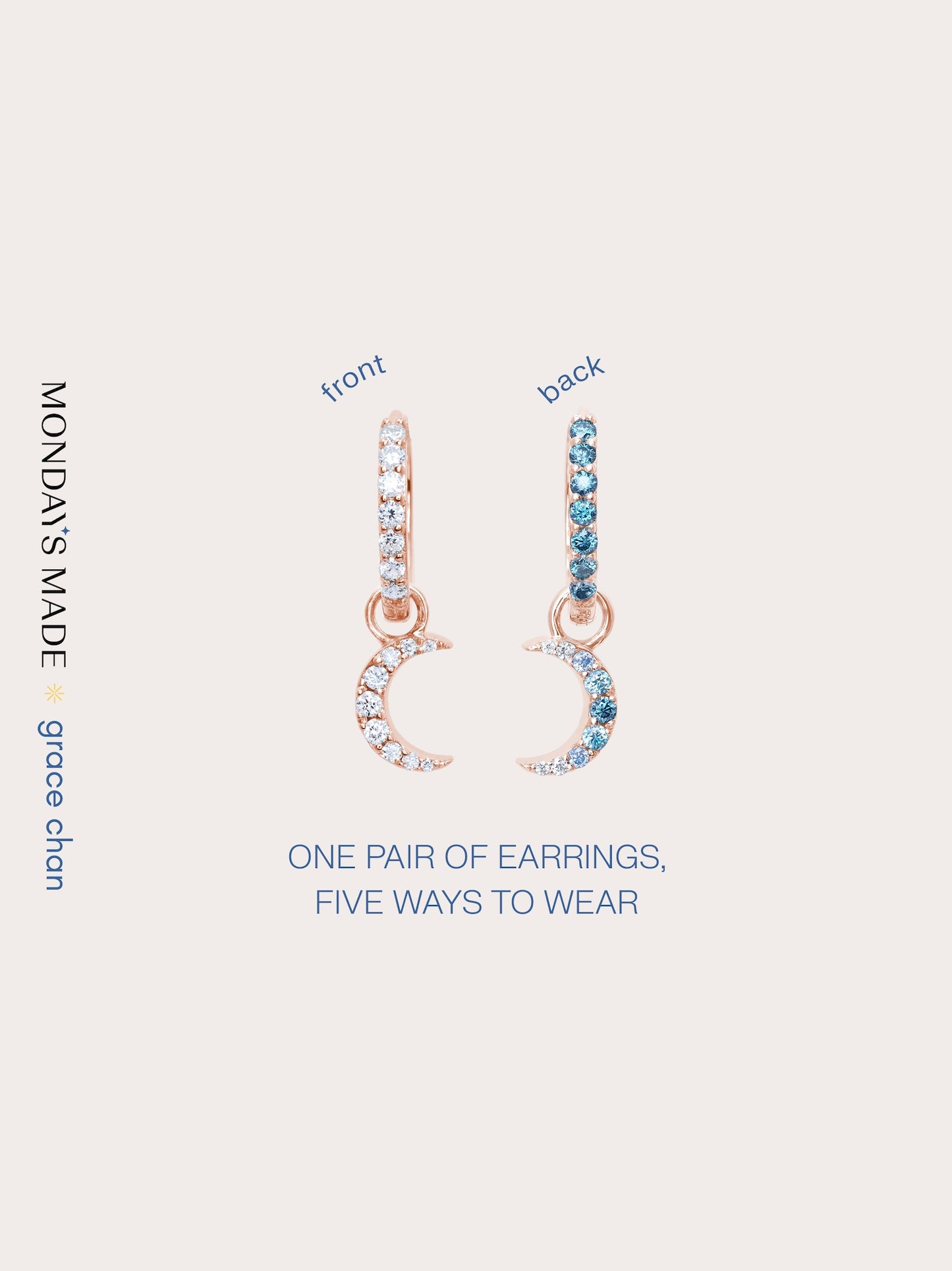 Crescent Moon Huggie Earrings  - Reversible