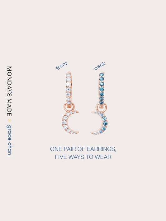 Crescent Moon Huggie Earrings Reversible 18K Rose Gold (1) – Mondays Made Flower & Birthstone Jewelry Singapore