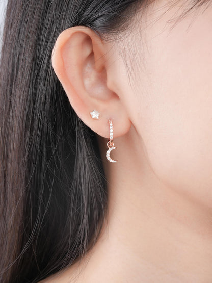 Crescent Moon Huggie Earrings Reversible 18K Rose Gold (5) – Mondays Made Flower & Birthstone Jewelry Singapore