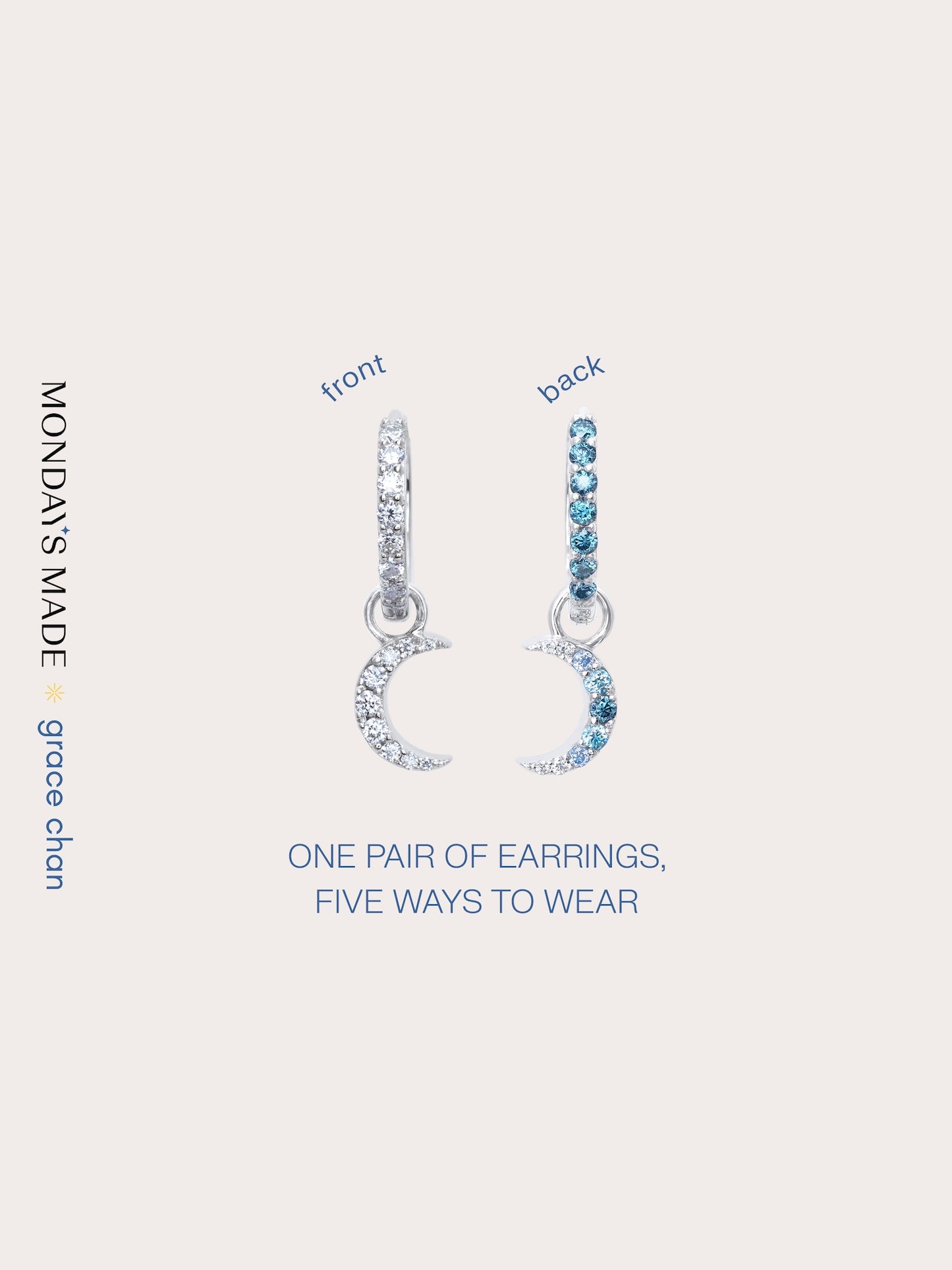 Crescent Moon Huggie Earrings  - Reversible