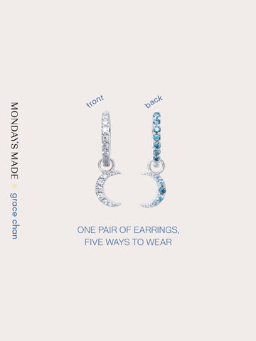 Crescent Moon Huggie Earrings Reversible S925 Silver Rhodium (1) – Mondays Made Flower & Birthstone Jewelry Singapore