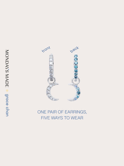 Crescent Moon Huggie Earrings Reversible S925 Silver Rhodium (1) – Mondays Made Flower & Birthstone Jewelry Singapore