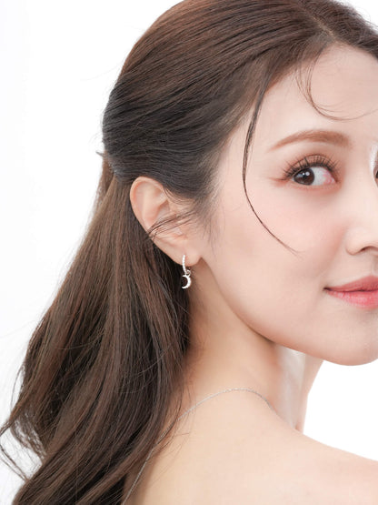 Crescent Moon Huggie Earrings Reversible S925 Silver Rhodium (6) – Mondays Made Flower & Birthstone Jewelry Singapore