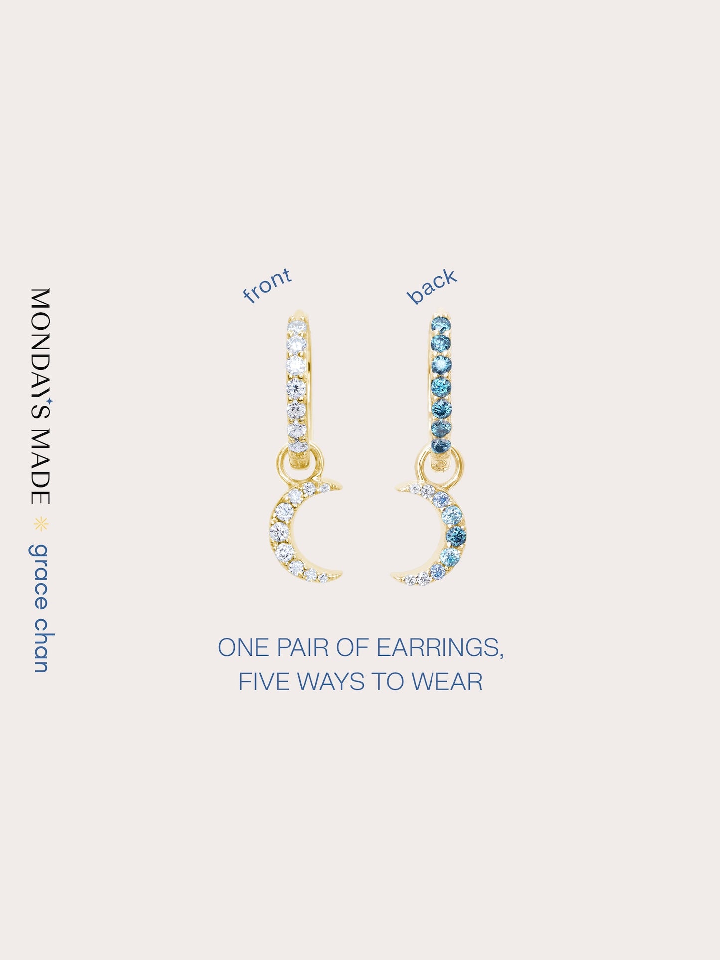 Crescent Moon Huggie Earrings  - Reversible