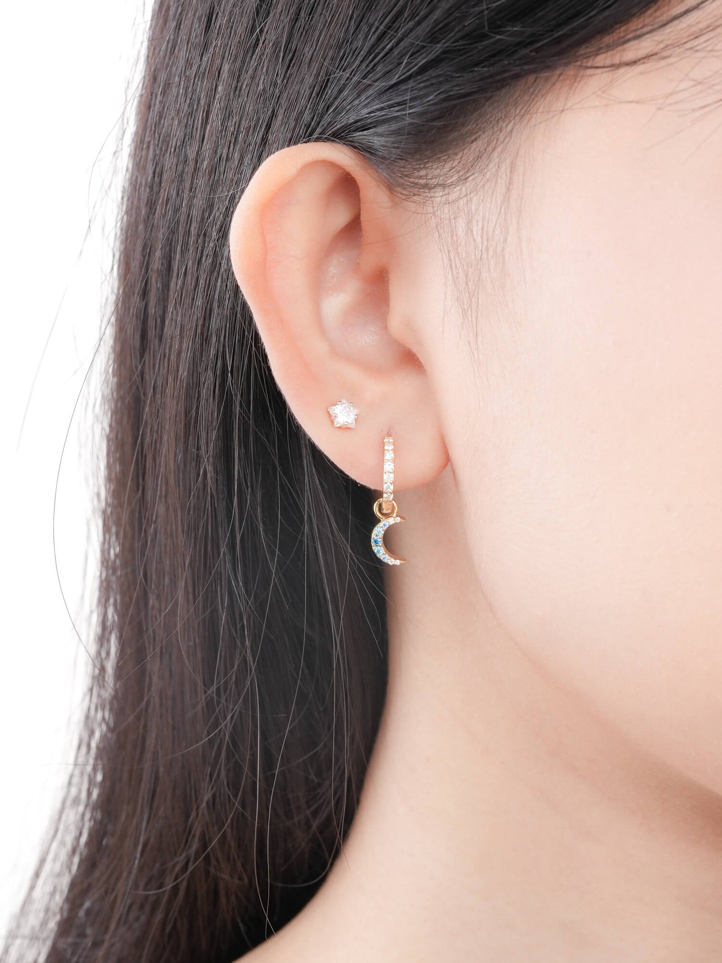 Crescent Moon Huggie Earrings  - Reversible