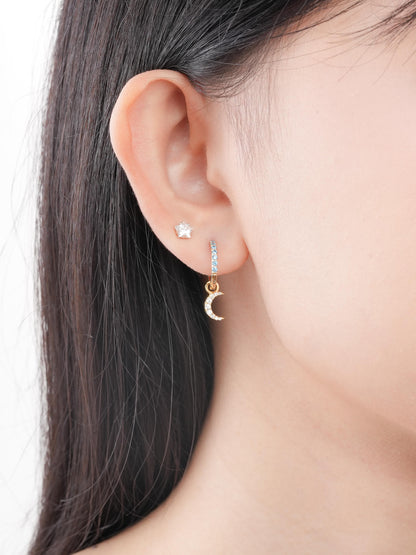 Crescent Moon Huggie Earrings Reversible 18K Gold (5) – Mondays Made Flower & Birthstone Jewelry Singapore