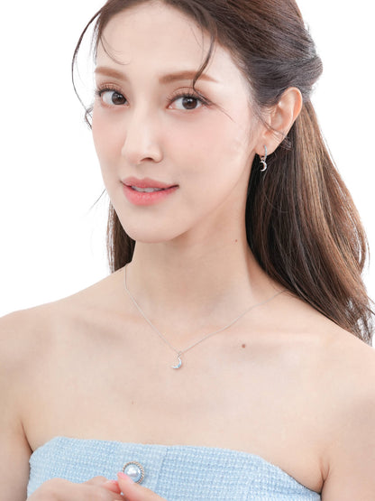 Crescent Moon Necklace Reversible S925 Silver Rhodium (1) – Mondays Made Flower & Birthstone Jewelry Singapore