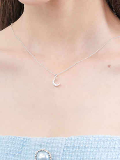 Crescent Moon Necklace Reversible S925 Silver Rhodium (4) – Mondays Made Flower & Birthstone Jewelry Singapore