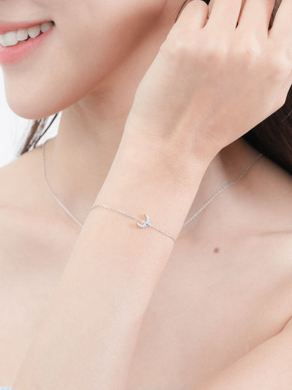 Crescent Moon Bracelet Reversible S925 Silver Rhodium (2) – Mondays Made Flower & Birthstone Jewelry Singapore