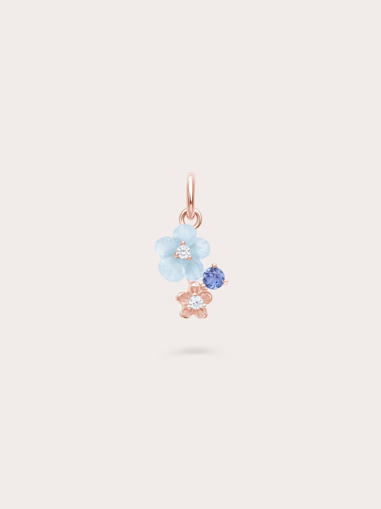 Dainty Blue Cluster Flower Charm – Aquamarine & Tanzanite