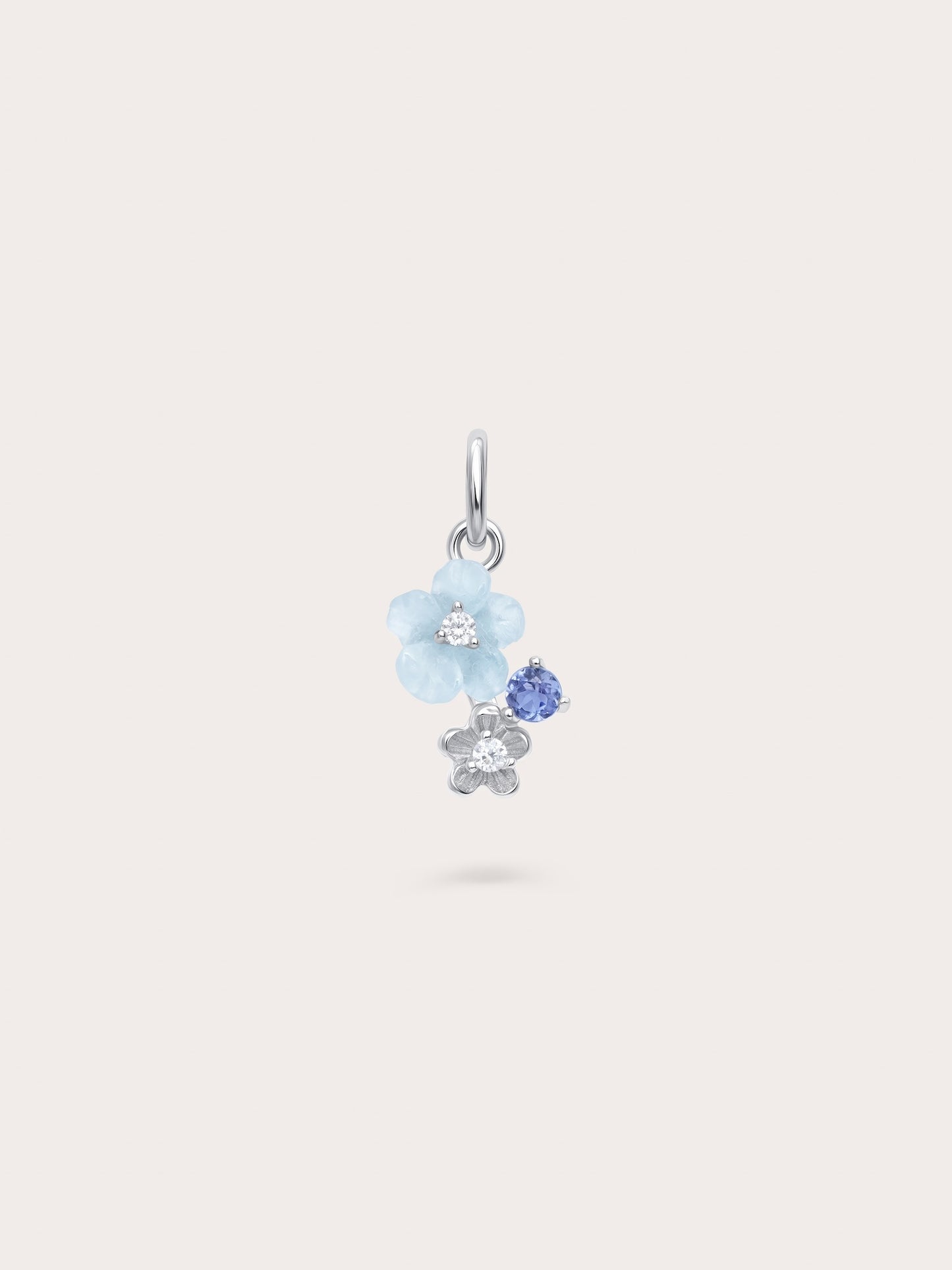 Dainty Blue Cluster Flower Charm – Aquamarine & Tanzanite