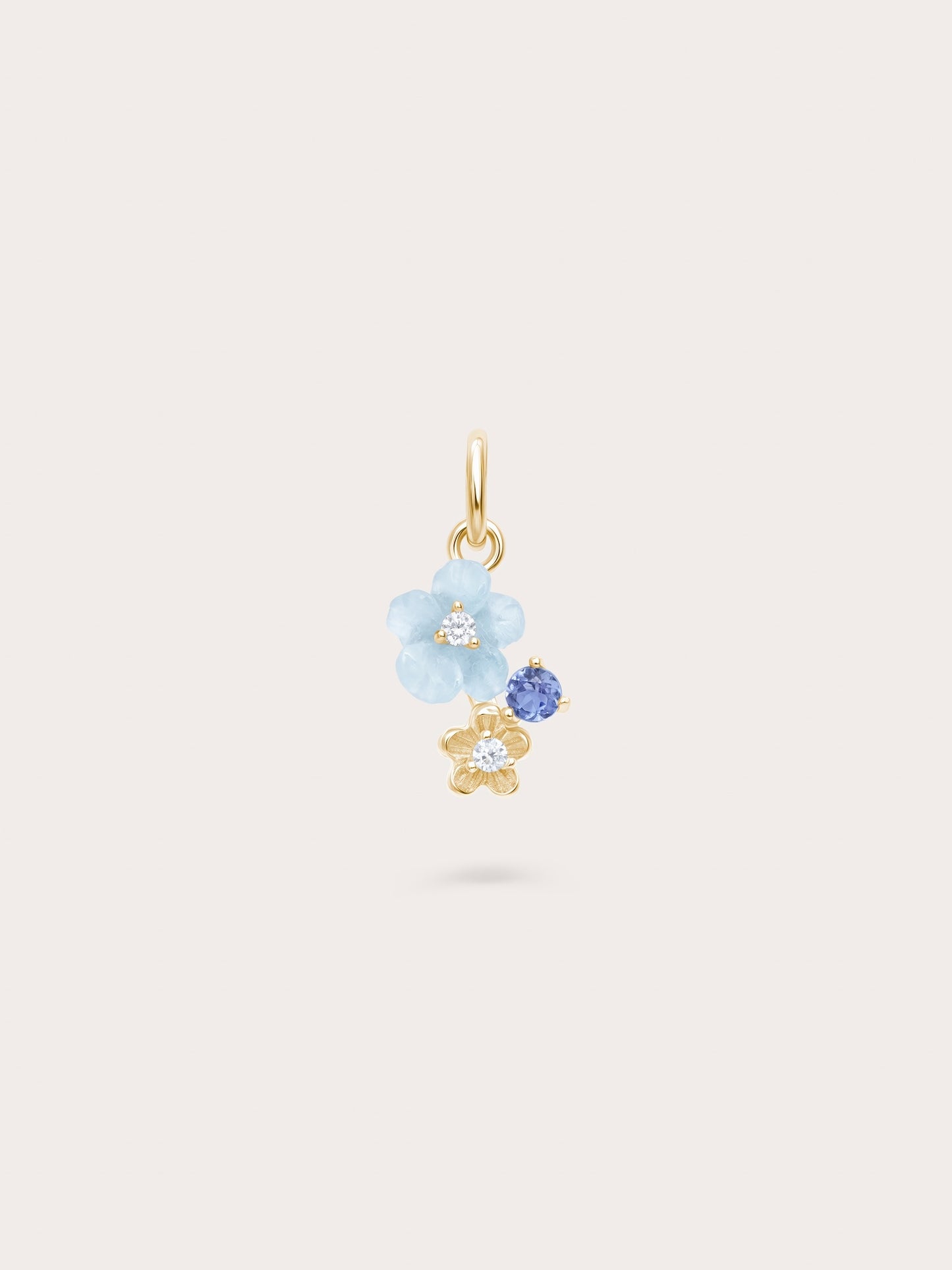 Dainty Blue Cluster Flower Charm – Aquamarine & Tanzanite