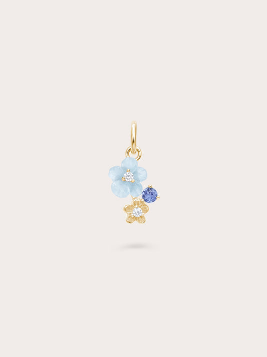 Dainty Blue Cluster Flower Charm – Aquamarine & Tanzanite