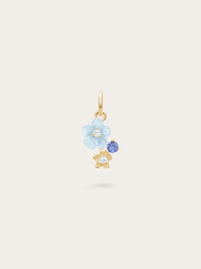 Dainty Blue Cluster Flower Charm – Aquamarine & Tanzanite