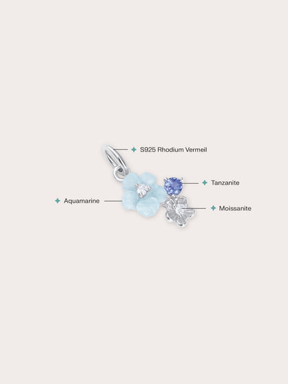 Dainty Blue Cluster Flower Charm S925 Silver Rhodium (2) – Mondays Made Flower & Birthstone Jewelry Singapore