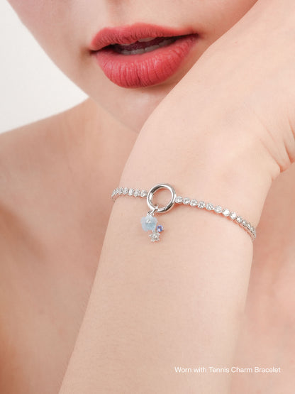 Dainty Blue Cluster Flower Charm Aquamarine Tanzanite S925 Silver Rhodium Worn With – Mondays Made Flower & Birthstone Jewelry Singapore