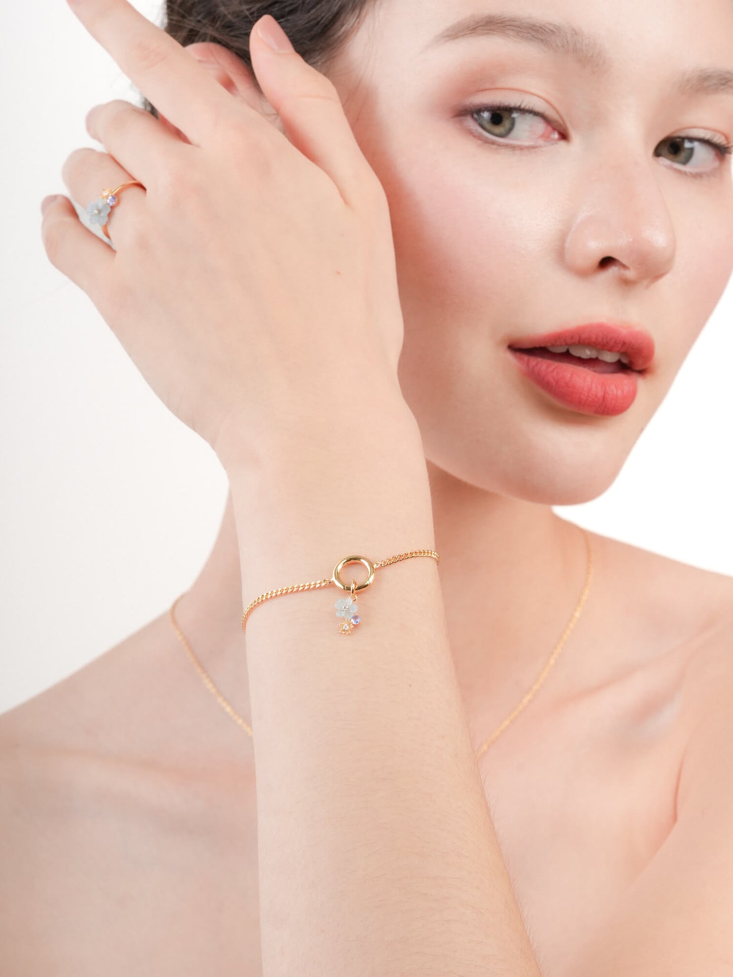 Dainty Blue Cluster Flower Charm – Aquamarine & Tanzanite